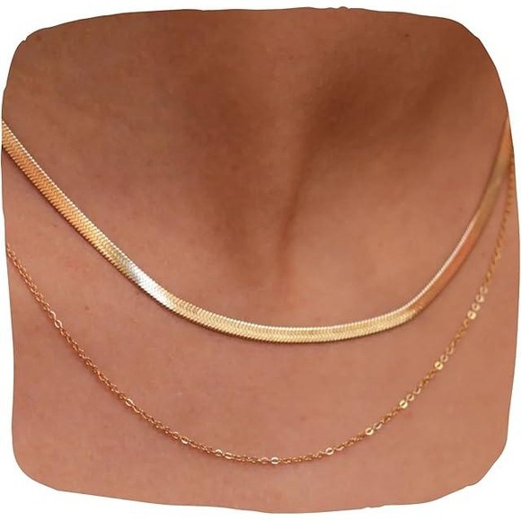 Hey Harper Nassau Necklace Gold Plated Layered Snake Chain Adjustable NWT - Picture 1 of 11